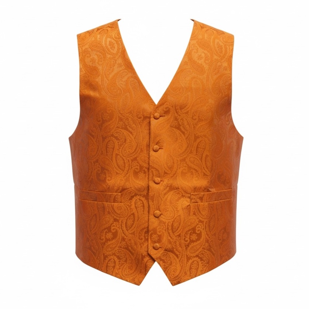 Men's Orange Paisley Satin Vest 2XL